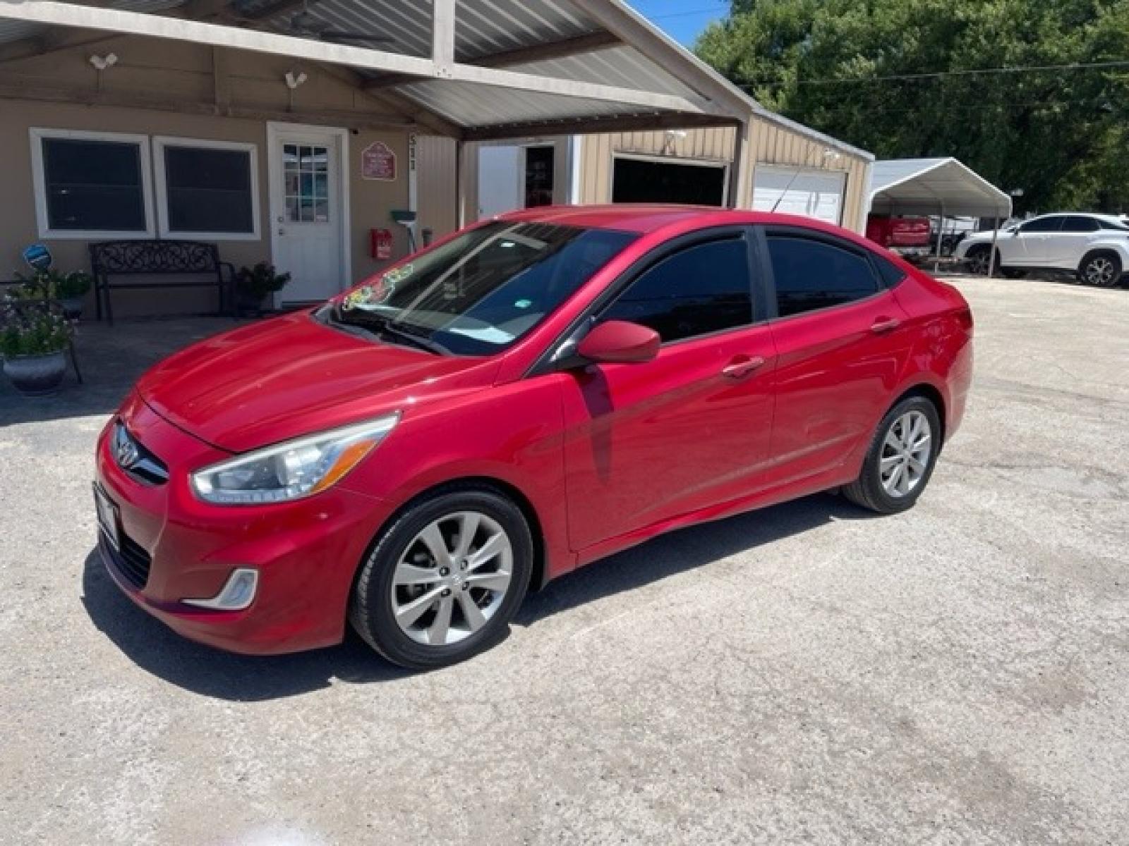 2014 RED HYUNDAI ACCENT GLS (KMHCU4AE8EU) with an 1.6L engine, Automatic transmission, located at 124 Elm St., Cibolo, TX, 78108, (210) 658-3118, 29.559427, -98.232384 - www.discountautosinc.com TEXT QUESTIONS TO 210-900-3118 35 MONTHLY PAYMENTS OF $285 WITH $1695 DOWN AND FINAL ODD PAYMENT OF $151.19 W/FIRST PAYMENT DUE 30 DAYS FROM DATE OF SALE. WARRANTY ON ENGINE and TRANSMISSION ONLY FOR 3 MONTHS OR 3,000 MLS. 36 MO'S TERM W/ 22.44 APR - Photo #0