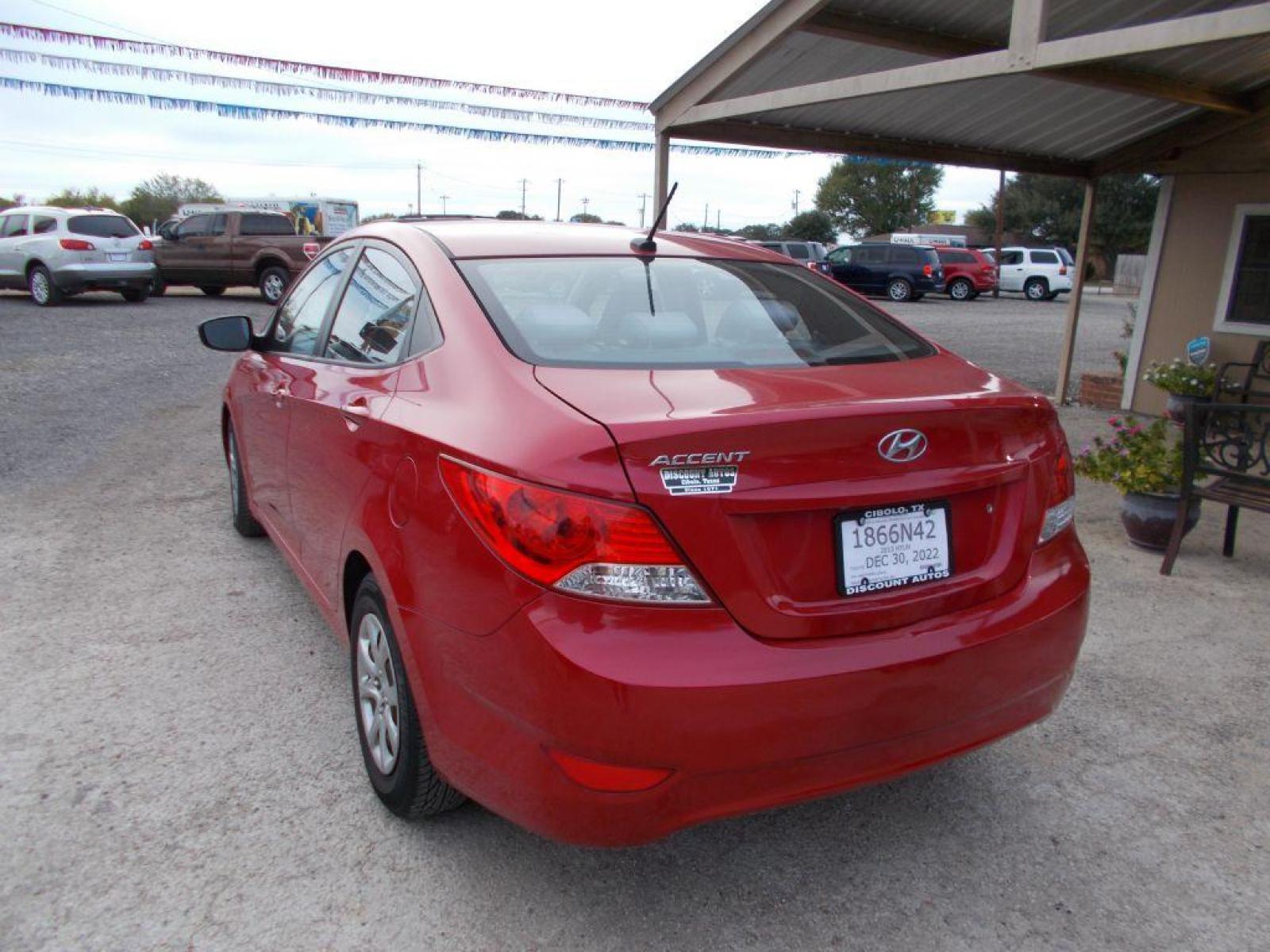 2013 RED HYUNDAI ACCENT GLS (KMHCT4AE9DU) with an 1.6L engine, Automatic transmission, located at 124 Elm St., Cibolo, TX, 78108, (210) 658-3118, 29.559427, -98.232384 - www.discountautosinc.com TEXT QUESTIONS TO 210-900-3118 41 MONTHLY PAYMENTS OF $280 WITH $1495 DOWN AND FINAL ODD PAYMENT OF $271.53 W/FIRST PAYMENT DUE 30 DAYS FROM DATE OF SALE. WARRANTY ON ENGINE and TRANSMISSION ONLY FOR 3 MONTHS OR 3,000 MLS. 42 MO'S TERM W/ 22.41 APR - Photo #12